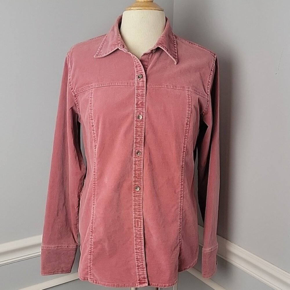 L.L. Bean‎ Pink Mauve Velvet Western Fitted Classic Button Down Casual Shirt M
